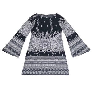 MSK Cocktail Mini Dress A-Line Bell Trumpet Long Sleeves Monochromatic Floral